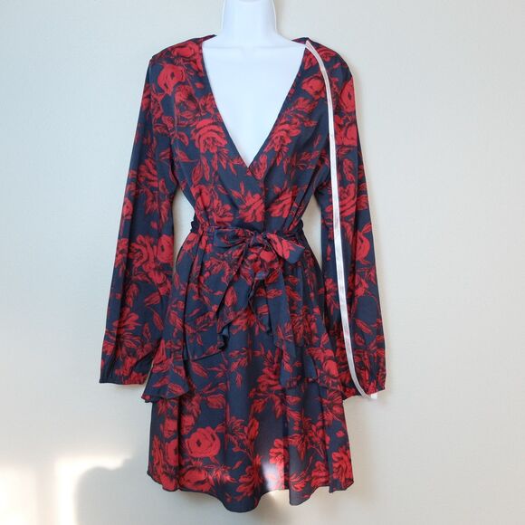 Missguided Frill Waist V Neck Smock Dress Deep Green Floral Size 8 - Picture 1 of 14